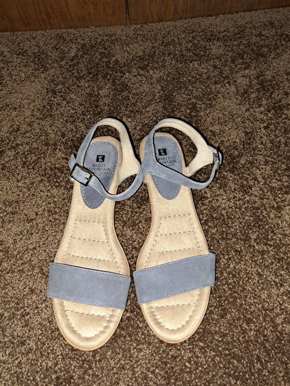 White Mountain Women's Corky Ankle Strap Blue Suede Sandals. - Picture 2 of 8